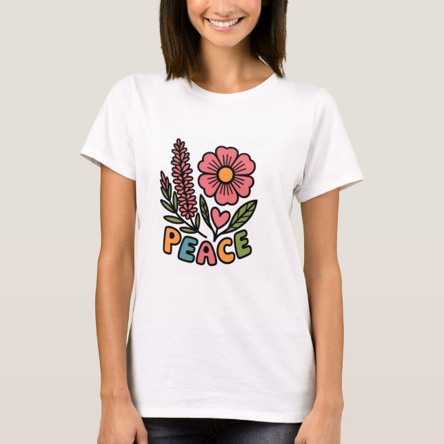 Vit T-shirt, vacker design med blomman ställe T Shirt (Framsida)