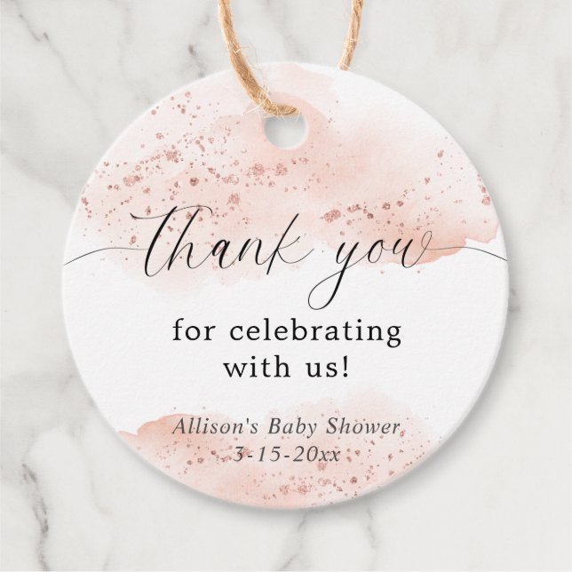 Vit tack för vattenfärgen ro guld rosa gåvor etiketter (Framsida)