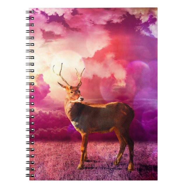 Vit taggad Hjort i rosa moln Anteckningsbok (Framsidan)