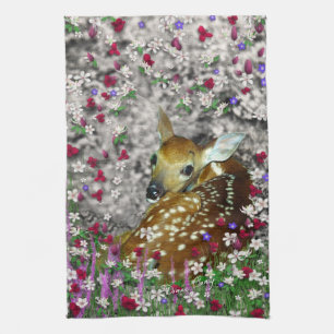 Vit-Tailed Bambina lismar i blommor mig Kökshandduk