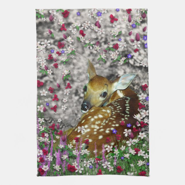 Vit-Tailed Bambina lismar i blommor mig Kökshandduk (Vertikal)