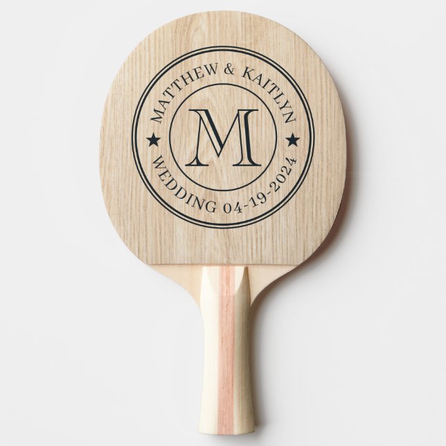 Vit Tall Bröllopsmonogram Stjärna Pingisracket (Framsidan)