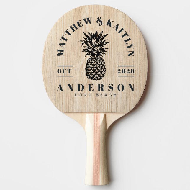 Vit Tall Tropisk Ananas Bröllopskrona Pingisracket (Framsidan)