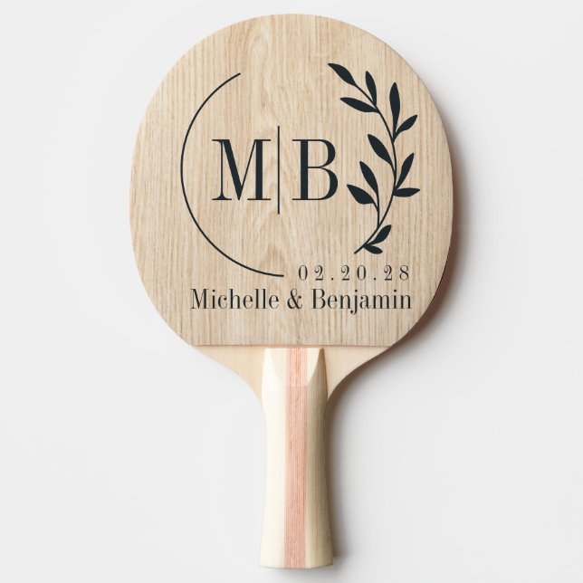 Vit Tallbarrs Bröllopsmonogram Pingisracket (Framsidan)