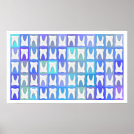 Vit Tand Blue Square Mönster Dentist Poster