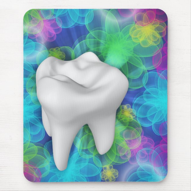 Vit Tand Flower Design Dentist Mousepad Musmatta (Framsidan)