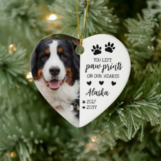 Vit Tass avtryck på vårt hjärtan Pet Photo Julgransprydnad Keramik