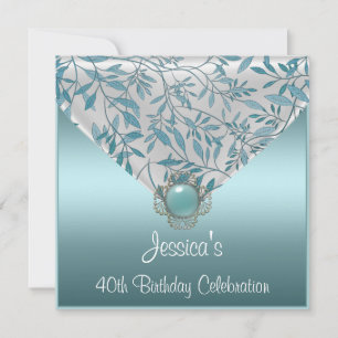 Vit Teal Blå Blommig Smycke 40-årsdag Inbjudningar