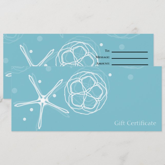 Vit Teal Elegant Pearl Starfish Gift Certificate Inbjudningar (Fram/baksida)