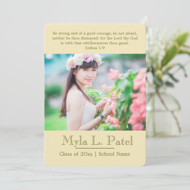 Vit/Teal Kristen Skrift Foto Examen Inbjudningar (Stående Fram)