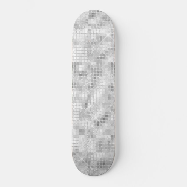 Vit Teal Marmor Klassisk Elegant Skönhet Glittrig Mini Skateboard Bräda 18,5 Cm (Framsida)