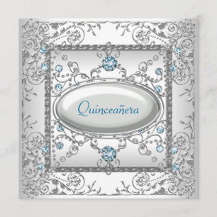 Vit Teal Quinceanera Inbjudningar