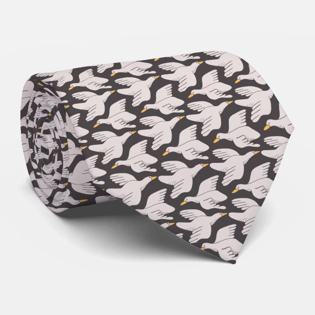 Vit Tecknad Goose Geometric Mönster Slips (Rullad)