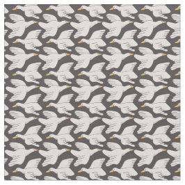 Vit Tecknad Goose Geometric Mönster Tyg