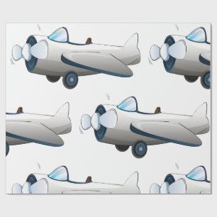 Vit Tecknad Propellerflygplan Retro Stil Vintage Presentpapper