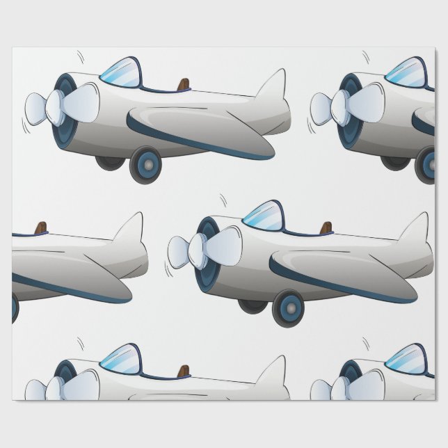Vit Tecknad Propellerflygplan Retro Stil Vintage Presentpapper (Platt)
