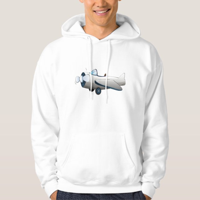 Vit Tecknad Propellerplan Retro Stil Vintage Hoodie (Framsida)