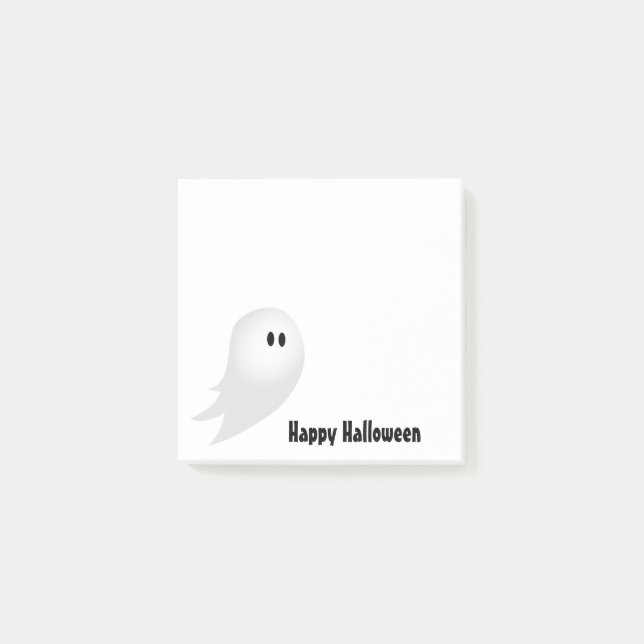 Vit tecknad-spöke i happy halloween post-it block (Framsida)