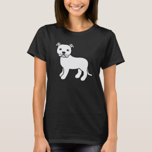 Vit Tecknad Staffordshire Bull Terrier T Shirt