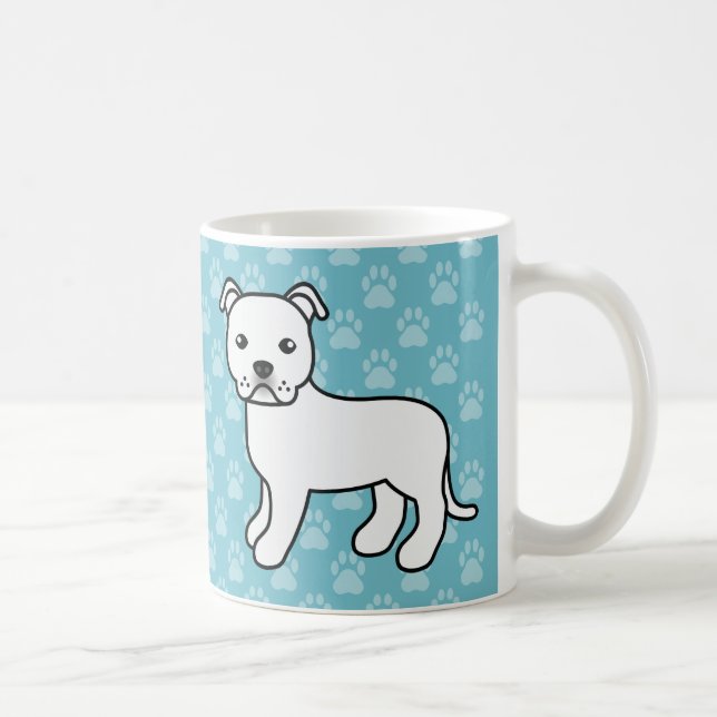 Vit tecknad Staffordshire Bullterrier Kaffemugg (Höger)