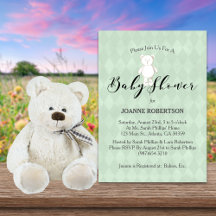 Vit Teddybjörn Diamant Sagegrön Baby Shower