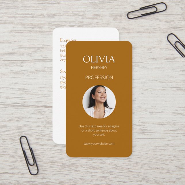 Vit/Terracotta Photo Social QR-kod Visitkort (Fram/Back In Situ)