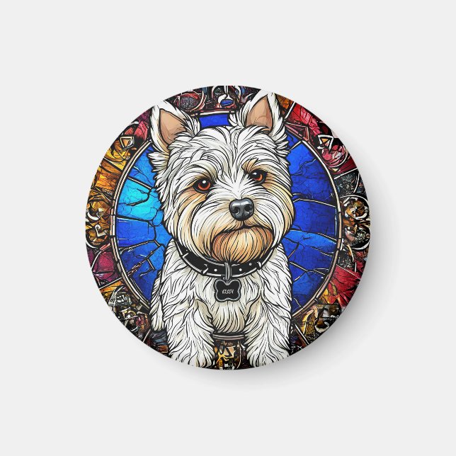 Vit terrier hundporträtt magnet (Framsidan)
