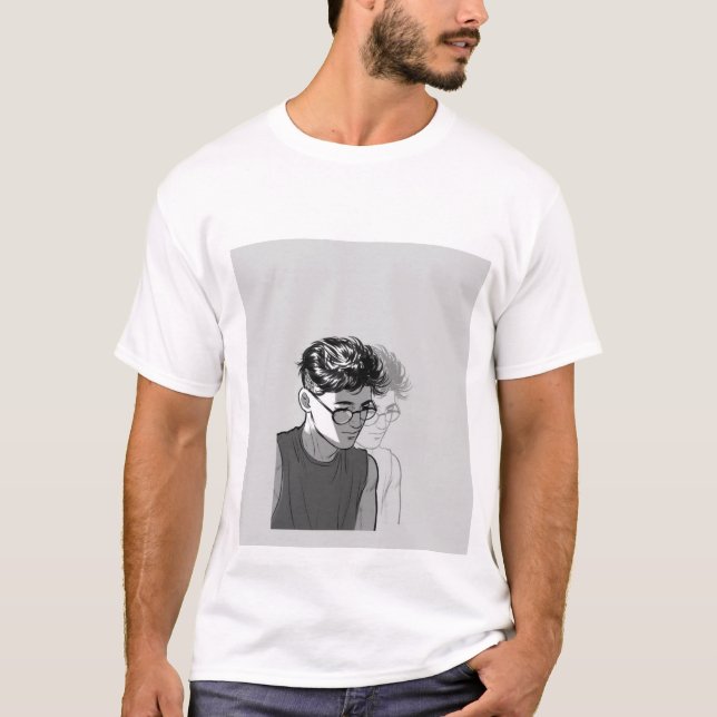 vit teshirt halv ärm man ansikte design t shirt (Framsida)
