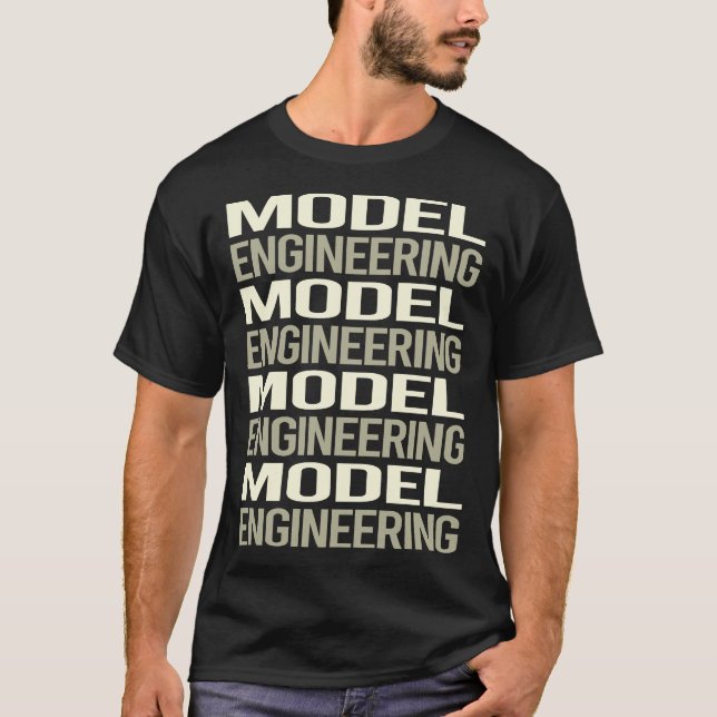 Vit text modellteknik ingenjör t shirt (Framsida)