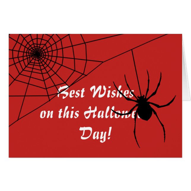 Vit text, spider och Webben, Red Halloween-kort Hälsningskort (Framsidan Horizontal)
