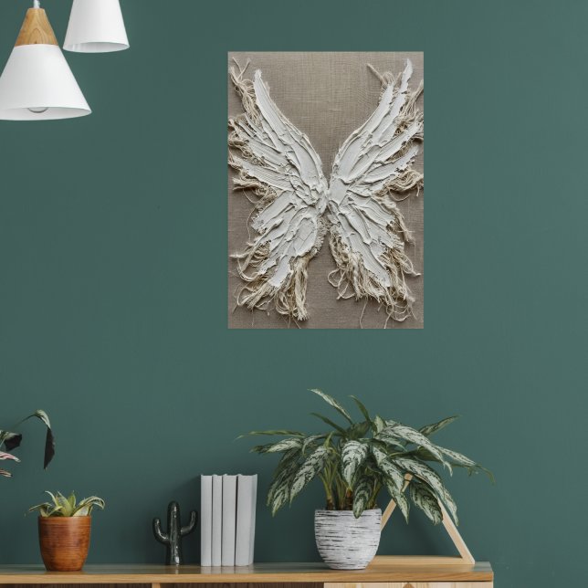 Vit Texturerad Änglave Skulptur Neutral Linne Poster (Vardagsrum 1)
