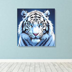 Vit Tiger Ai Art med blåa ögon Canvastryck