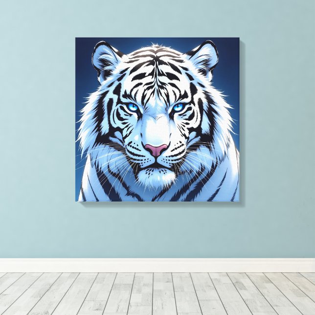 Vit Tiger Ai Art med blåa ögon Canvastryck (Insitu (trägolv))