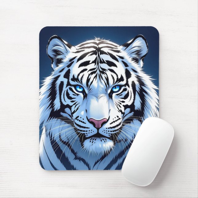 Vit Tiger Ai Konst Med Blå Ögon Musmatta (Med mus)