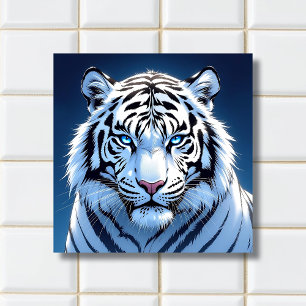 Vit Tiger Ai Konst Med Blåa Ögon Kakelplatta