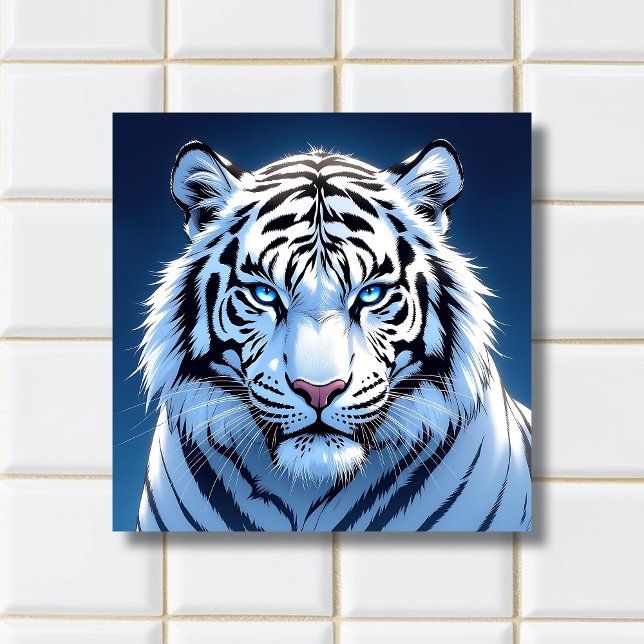 Vit Tiger Ai Konst Med Blåa Ögon Kakelplatta (Skapare uppladdad)