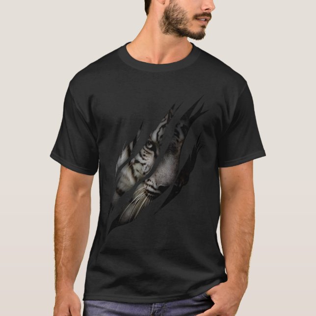 Vit Tiger Ansikte Torn Klo Vild Safari Djurkatt T Shirt (Framsida)