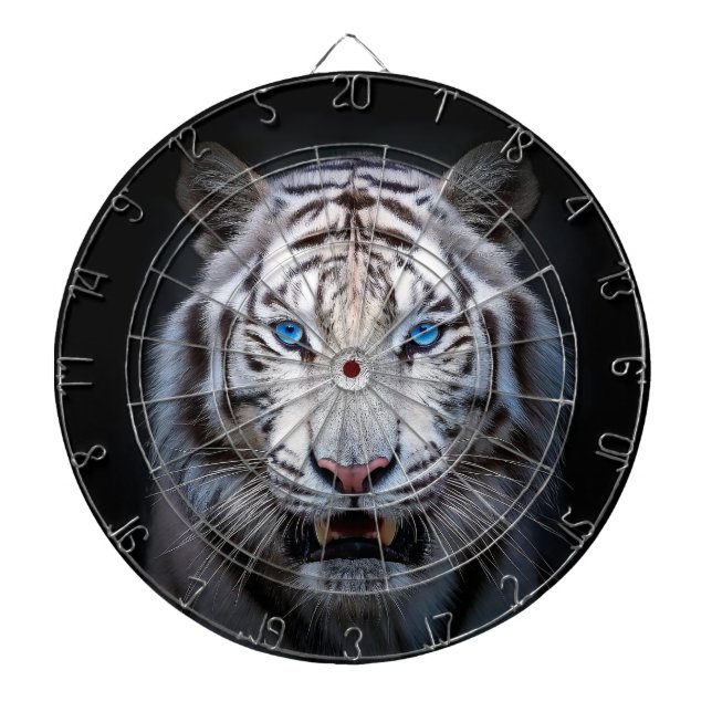 Vit Tiger Blå Ögon Darttavla (Framsidan)