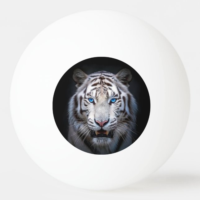 Vit Tiger Blå Ögon Pingisboll (Framsidan)