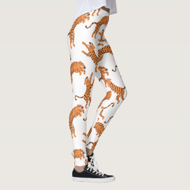 Vit Tiger Djurtryck Mönsterdesign Leggings (Höger)