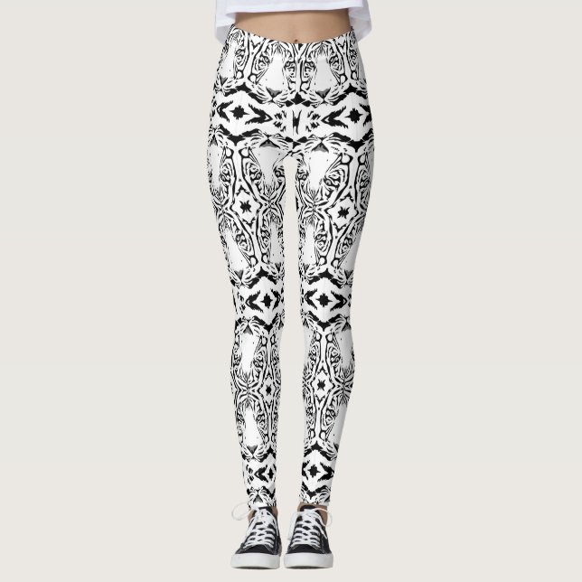 Vit Tiger Ethnic Animal Print Leggings (Framsida)