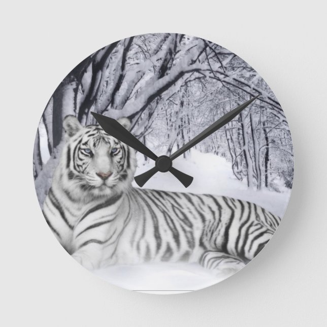 vit+tiger+gåvor rund klocka (Framsida)