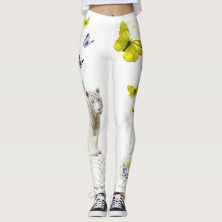 Vit Tiger Gul Fjäril Guld Stjärnstoft Leggings