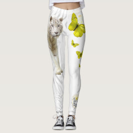 Vit Tiger Gul Fjäril Leggings