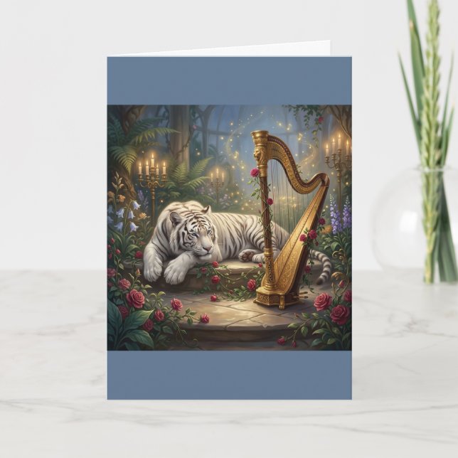 Vit Tiger & Guldharpa Kort (Framsida)