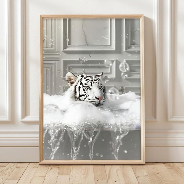 Vit Tiger i Badkarse Art Print Maximalistisk Dekor (Skapare uppladdad)