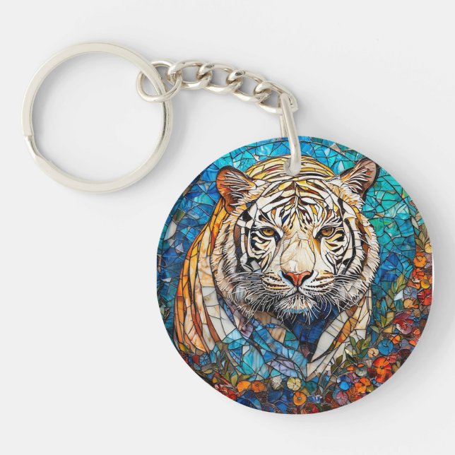 Vit tiger i en livfull cirkulär design (Framsidan)