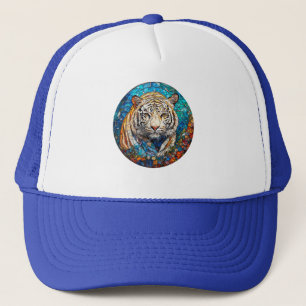 Vit tiger i en livfull cirkulär design keps