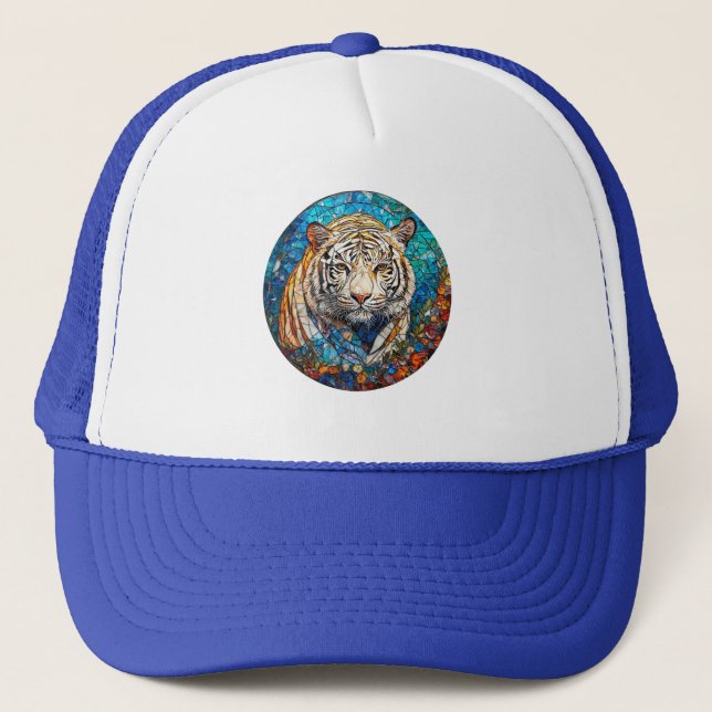 Vit tiger i en livfull cirkulär design keps (Framsida)