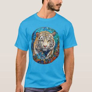 Vit tiger i en livfull cirkulär design t shirt